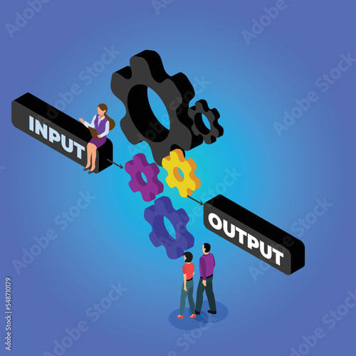 Algorithm data input and output process isometric 3d vector illustration concept for banner, website, illustration, landing page, flyer, etc.