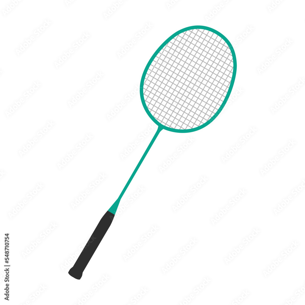 Badminton racket. Sport object or equipment flat vector illustration. Tennis, ping pong and badminton rackets, golf stick isolated on white Badminton racket. Sport object or equipment flat vector illustration. Tennis, ping pong and badminton rackets, golf stick isolated on white