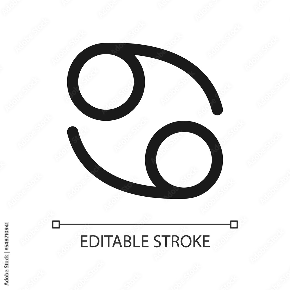 Cancer pixel perfect minimalistic linear icon. Water zodiac element crab. Astrological personality. Thin line illustration. Contour symbol. Vector outline drawing. Editable stroke. Arial font used Cancer pixel perfect minimalistic linear icon. Water zodiac element crab. Astrological personality. Thin line illustration. Contour symbol. Vector outline drawing. Editable stroke. Arial font used