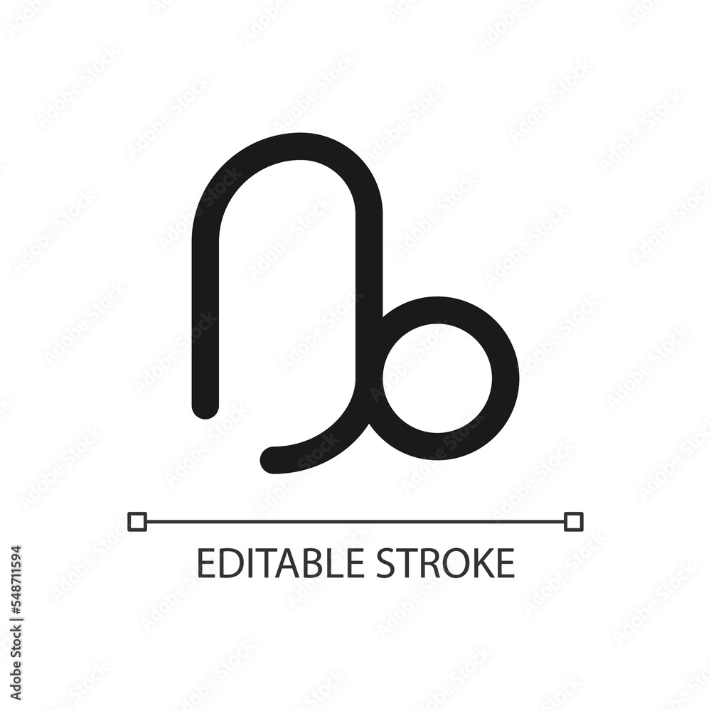 Obraz premium Capricorn pixel perfect minimalistic linear icon. Sign of zodiac constellations. Horoscope personality. Thin line illustration. Contour symbol. Vector outline drawing. Editable stroke. Arial font used
