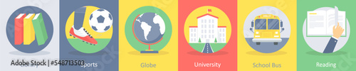 library, sports, globe