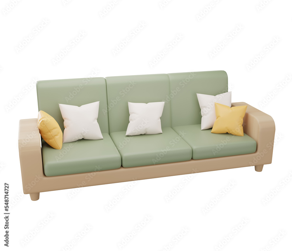 Naklejka premium 3D green armchair with pillow on transparent background. sofa. chair. Furniture for the home. 3D rendering