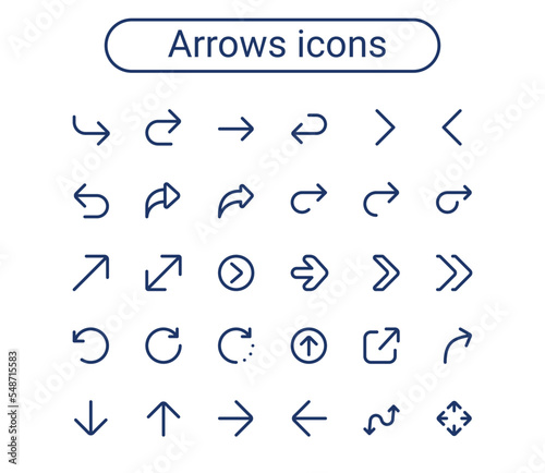 Vector Arrows Icon Set. Mini arrow outline icons set. editable stroke. 24 px. 