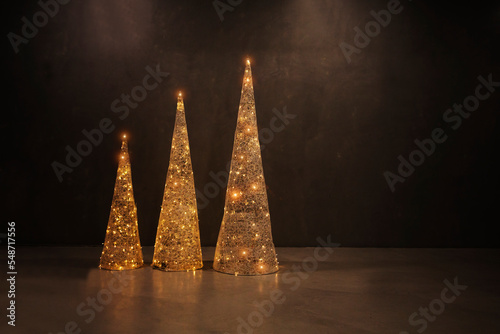 Wallpaper Mural Christmas  background with decor minimalism geometric  Christmas  trees with garlands and lights. Christmas mockup.  copy space Torontodigital.ca