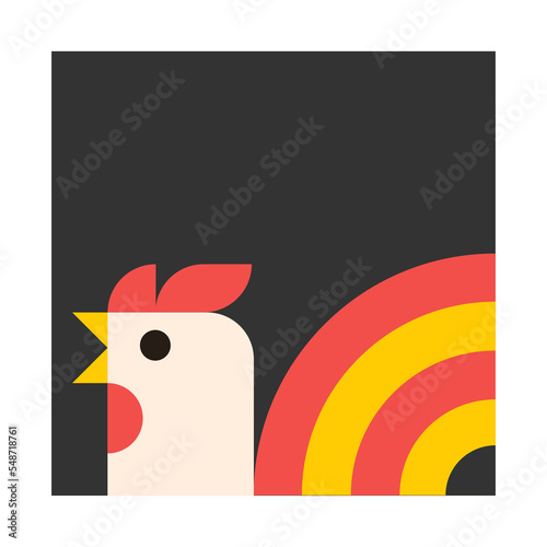 Farm bird. Contour geometric  illustration with rooster head. Vector print for poster, packaging  and banner.