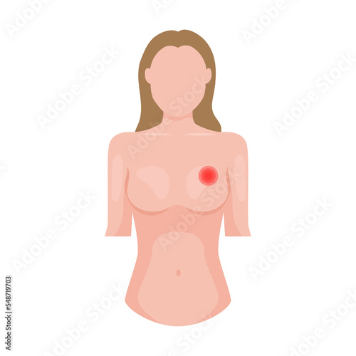 throbbing pain in chest area, heart. Traumas of skin on body part. Vector illustration of open cut wounds with bleeding, fracture and bruise. Cartoon isolated on white