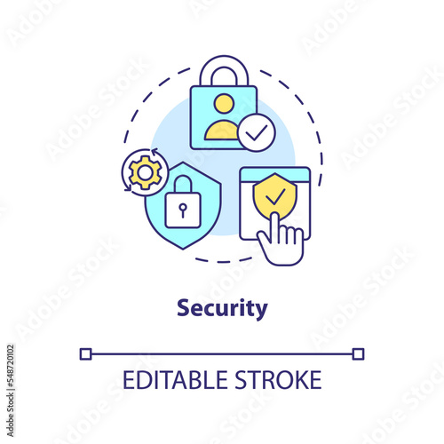 Security concept icon. Protect website. Internet safety. Prevent hacking viruses abstract idea thin line illustration. Isolated outline drawing. Editable stroke. Arial, Myriad Pro-Bold fonts used