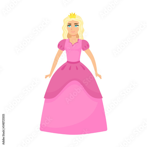 Young beautiful princess cartoon vector illustration. Elegant fairytale women in colored costume and dress