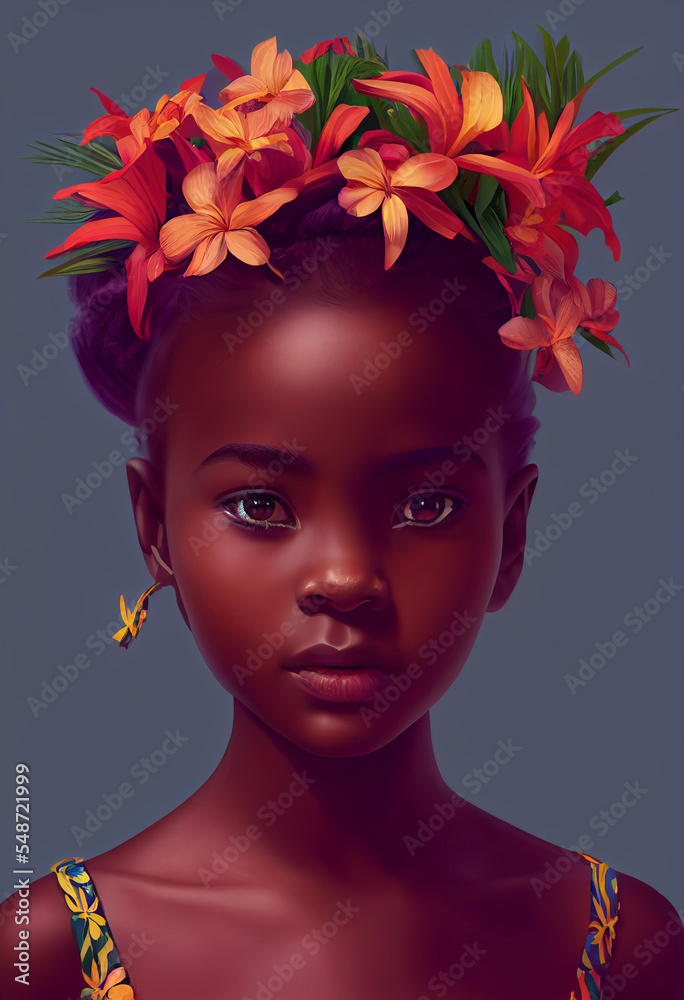 black girl portrait in digital painting style.