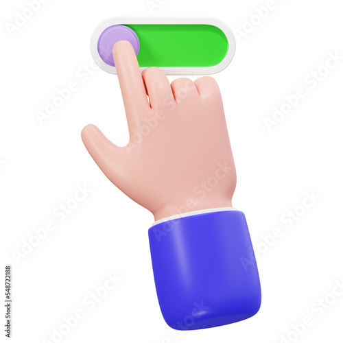 3d hand tap icon isolated on transparent background. Human finger press button, 3d rendering illustration. Hand using slide bar switch sign, pointing gesture, 3d render
