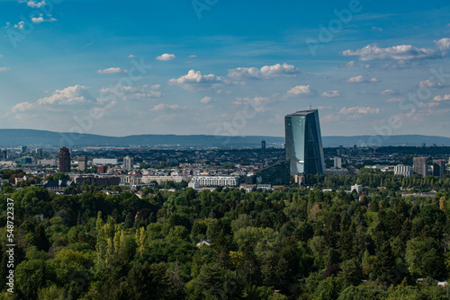 European Central Bank panoramic view ECB view from Goetheturm with the Stadtwals in front
