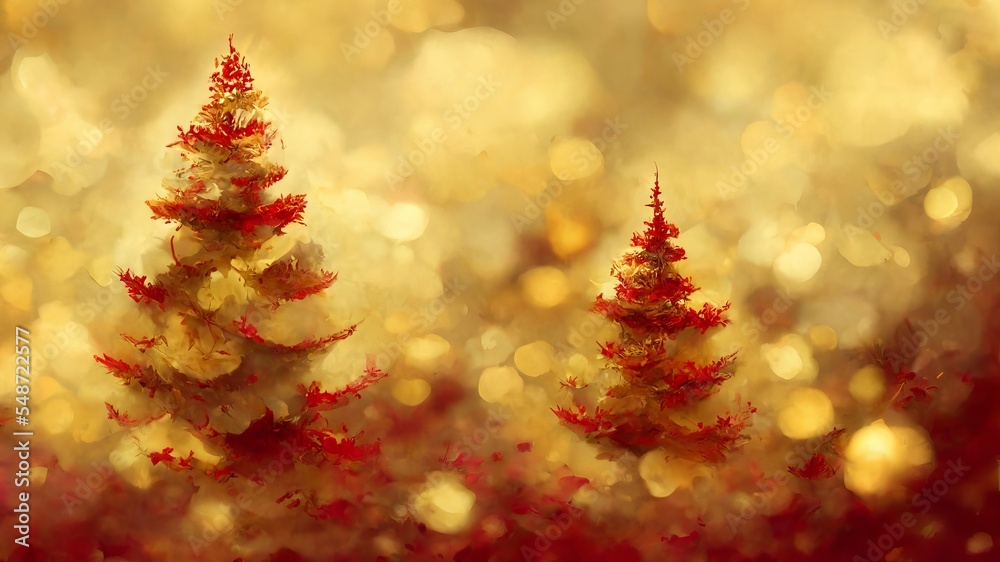 gold and red christmas tree, decorations and ornaments card background.Xmas invitation. Painted red and gold season greetings postcard gold and red christmas tree, decorations and ornaments card background.Xmas invitation. Painted red and gold season greetings postcard