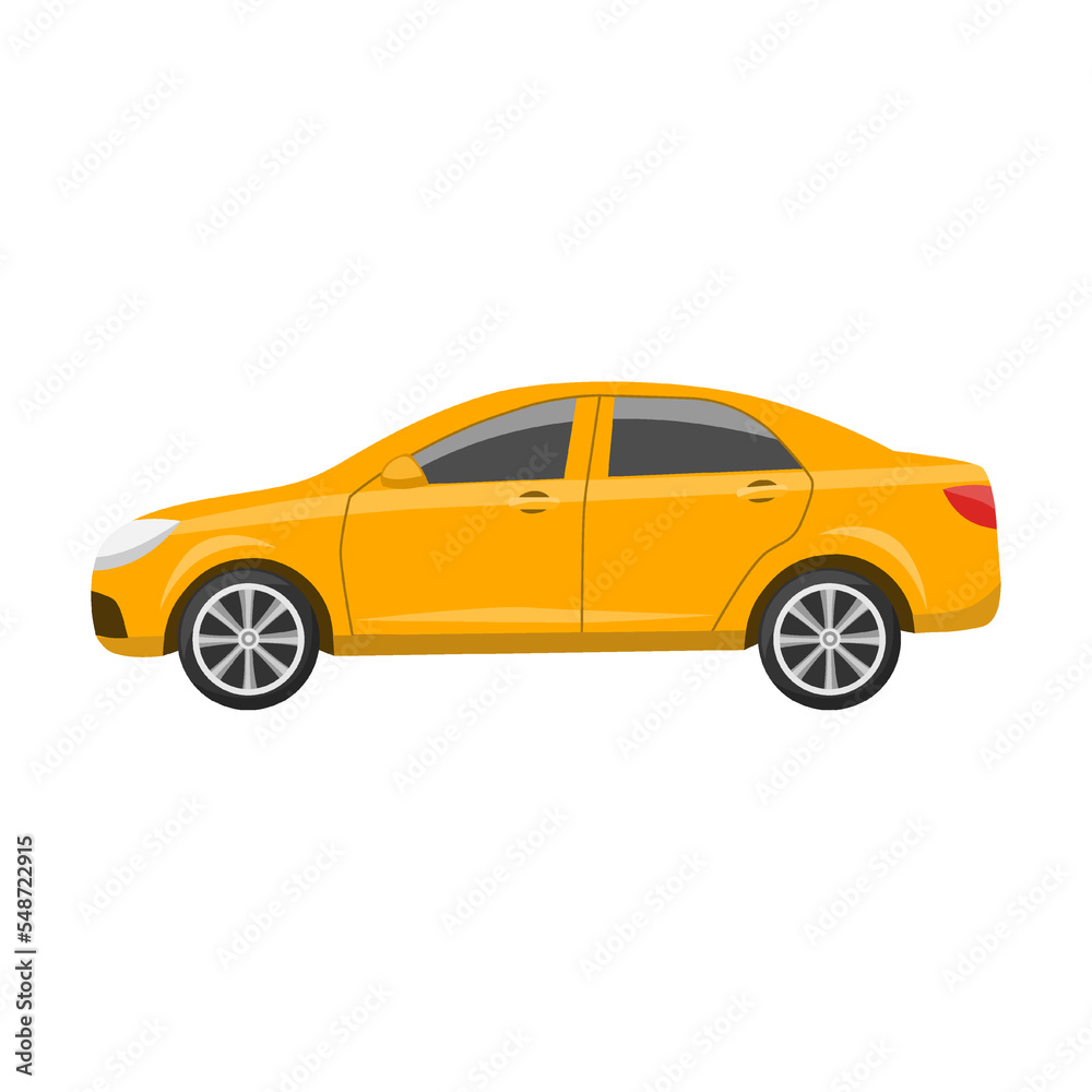 yellow sedan Car vector illustration. Car design, side view of hatchback, sedan, coupe, SUV, pickup truck isolated on white background