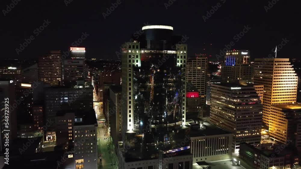 Cincinnati Aerial moving in toward skyline Aerial at Night Cincinnati Aerial moving in toward skyline Aerial at Night