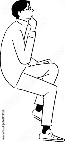 座って考えている男性の線画