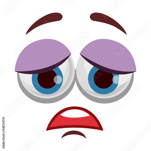 Comic upset face expression vector illustration. Eyes and mouth of cute, funny or angry cartoon character isolated on white background