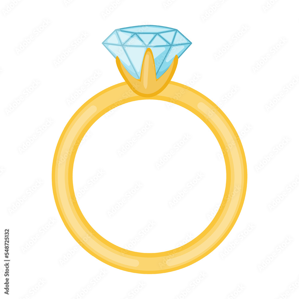 women gold ring with a large diamond, jewelry vector illustration. Gold, silver, pearl jewellery. Stone or diamond rings, earrings, bracelets