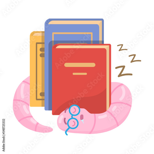 sleepy lazy bookworm sleeping cartoon vector illustration. Funny insect on white background
