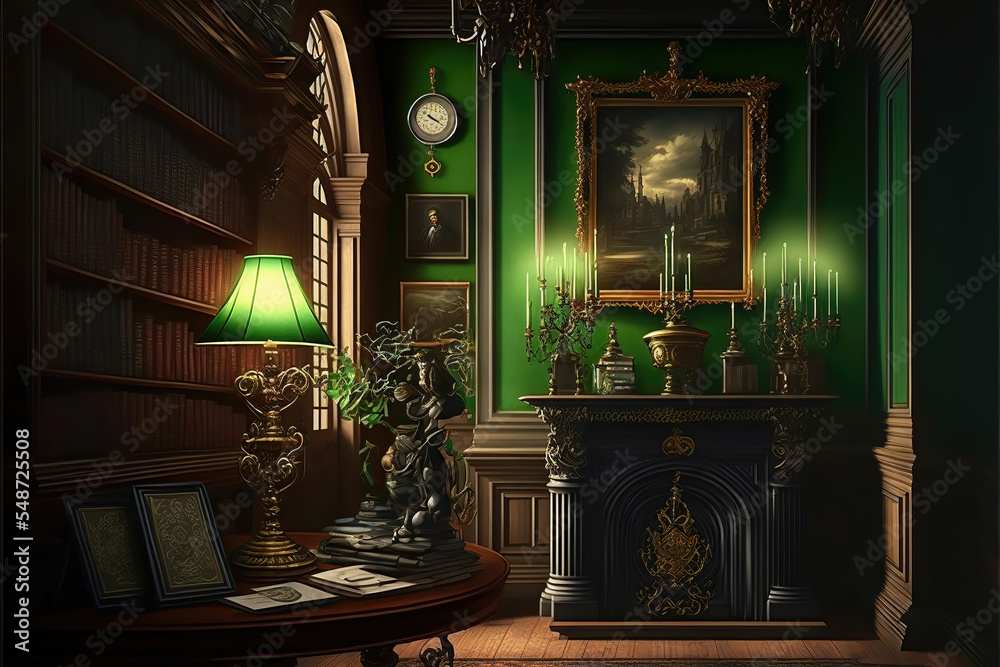 Fototapeta premium AI generated image of very luxurious interiors on a vintage Victorian era mansion 