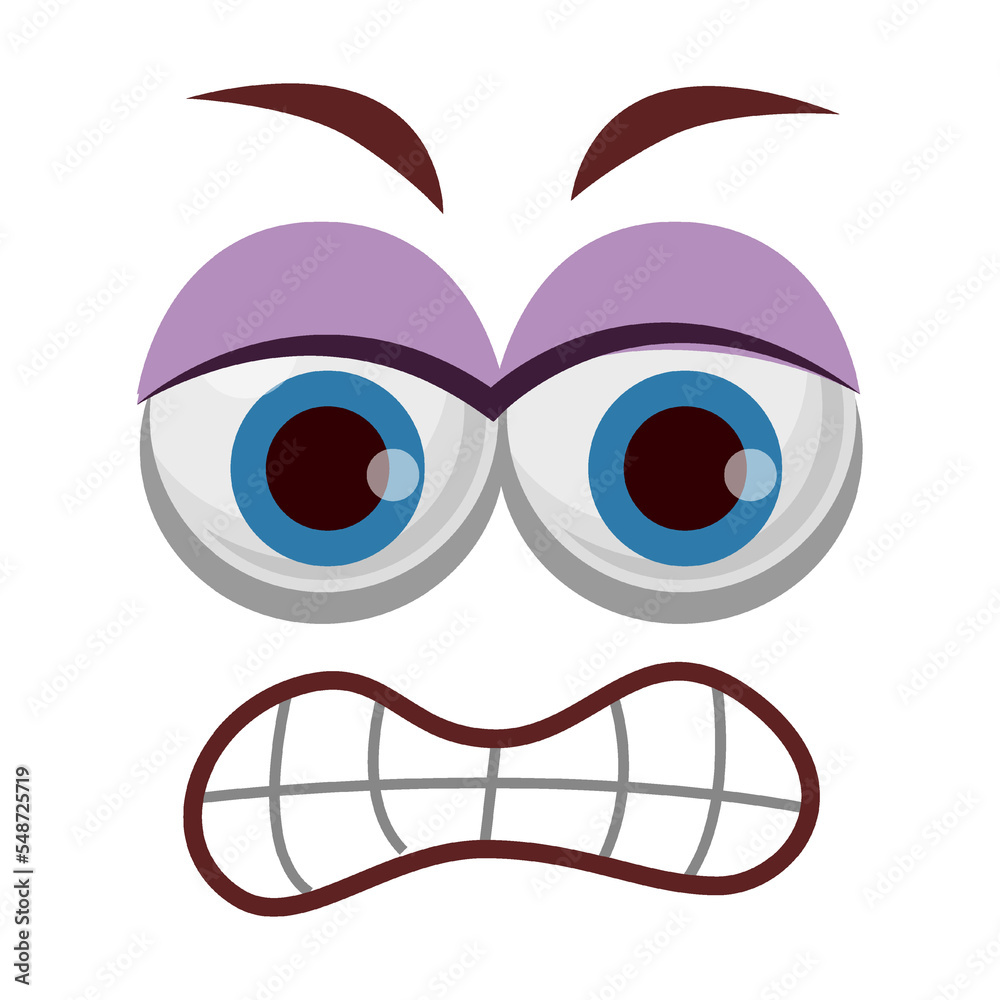 Comic face expression vector illustration. Eyes and mouth of cute, funny or angry cartoon character isolated on white background