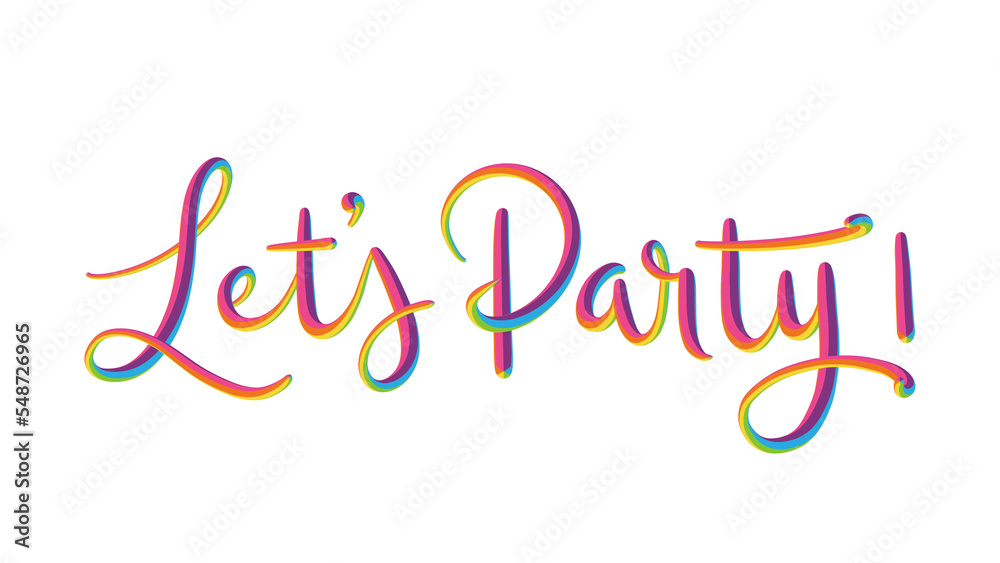 LET'S PARTY colorful 3D effect brush lettering banner on transparent background LET'S PARTY colorful 3D effect brush lettering banner on transparent background