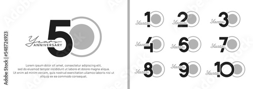 set of anniversary logo style flat black on grey color for celebration