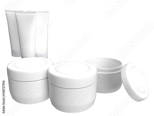 Set of cosmetic creme jars and cream tubes..