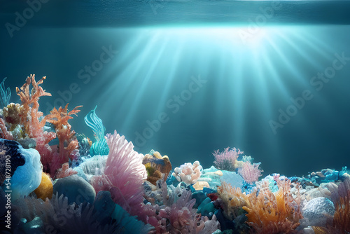 Split level view. Half underwater. Coral. Sparkling waves.  © DW