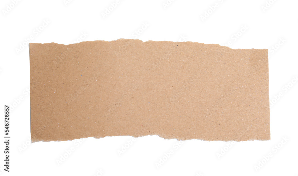 Piece of brown paper isolated on white, top view. Space for text