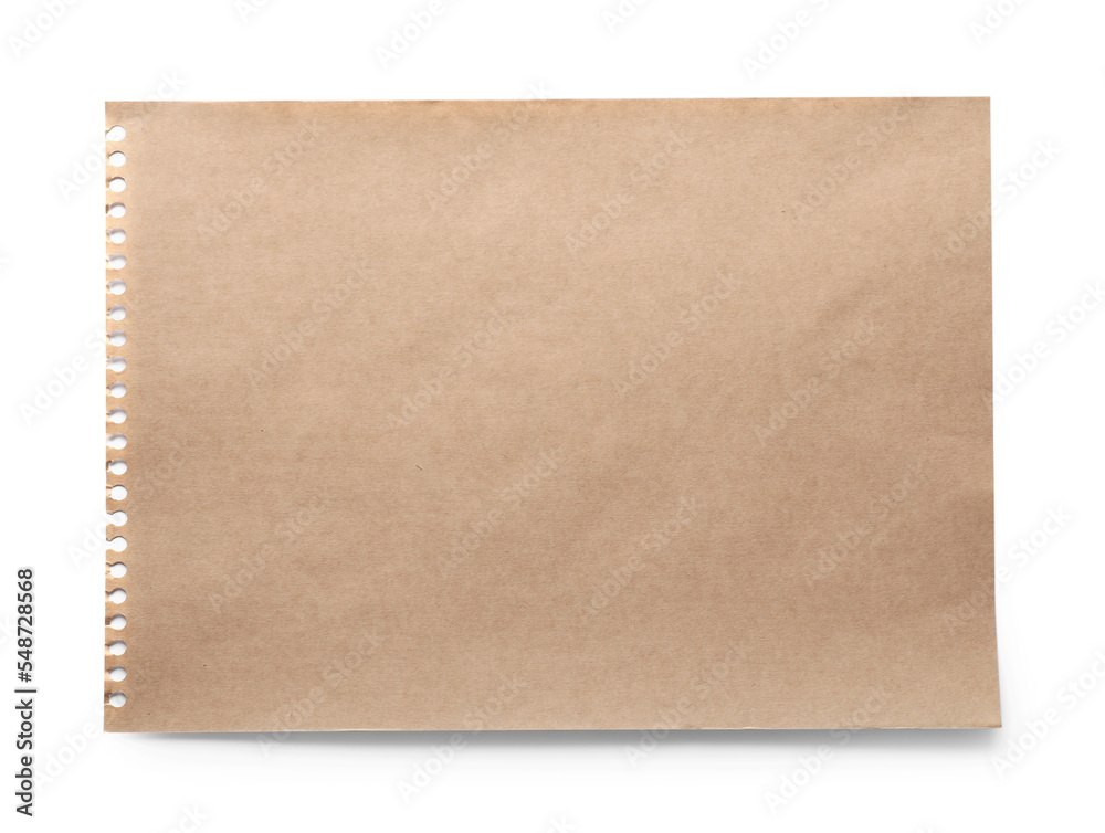 Sheet of kraft paper isolated on white, top view