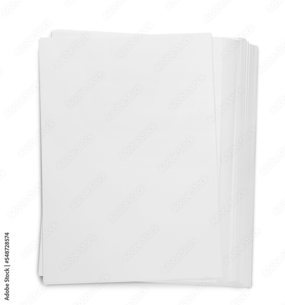 Pile of paper sheets on white background, top view Pile of paper sheets on white background, top view