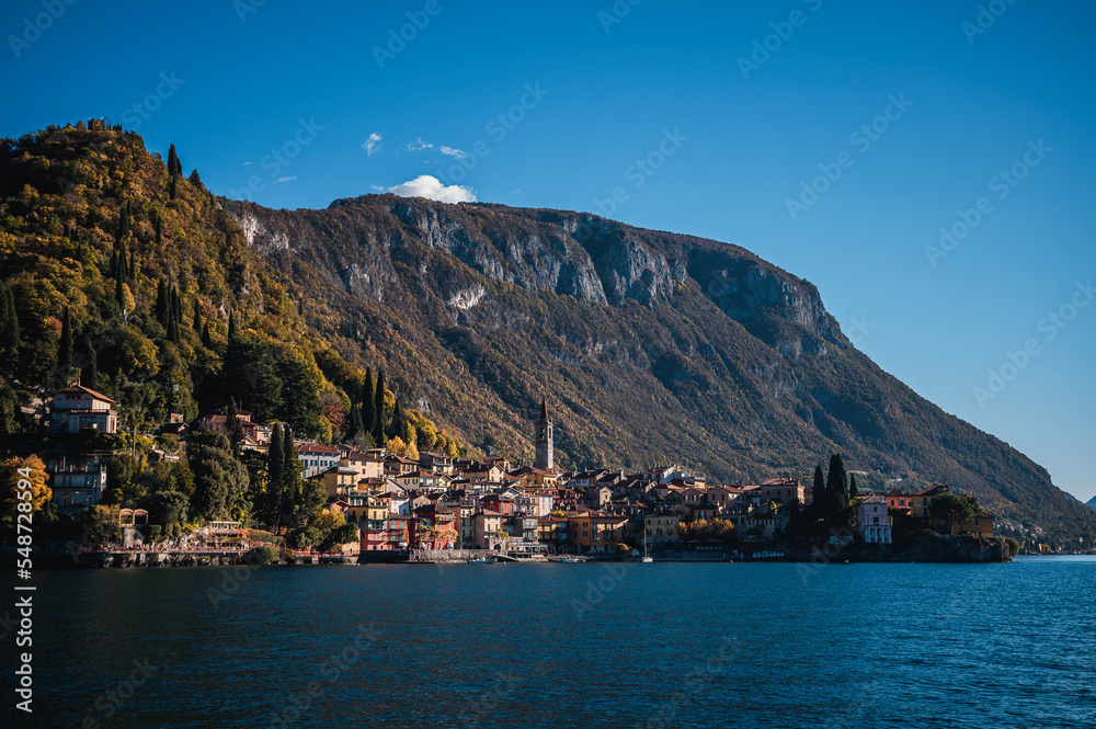 View of the city of Varenna and Lake Como in Italy