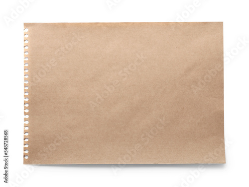 Sheet of kraft paper isolated on white, top view