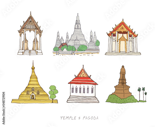 Wallpaper Mural Temple in Thailand, freehand drawn style Torontodigital.ca