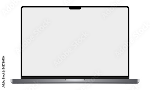 Silver laptop with blank white screen. Realistic vector graphic.