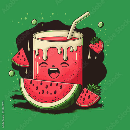 Fresh a glass of watermelon juice smoothies vector illustration for logo or poster