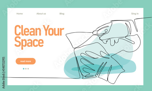 Home cleaning service landing page design concept, illustration of janitors with cleaning tools. Vector illustration