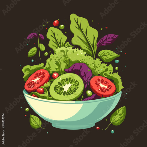 Green salad of fresh vegetables in a salad bowl object isolated background