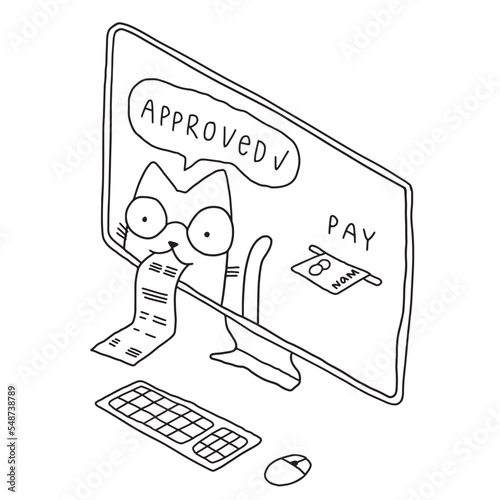 Hand drawn illustration of a cat character. Financial concept art.