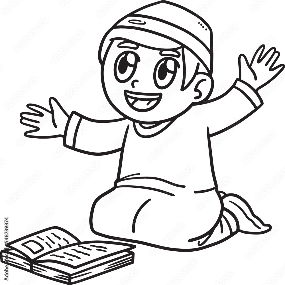 Ramadan Muslim Boy with Quran Isolated Coloring Ramadan Muslim Boy with Quran Isolated Coloring