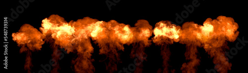 Series of powerful burstings with flames, isolated - object 3D illustration