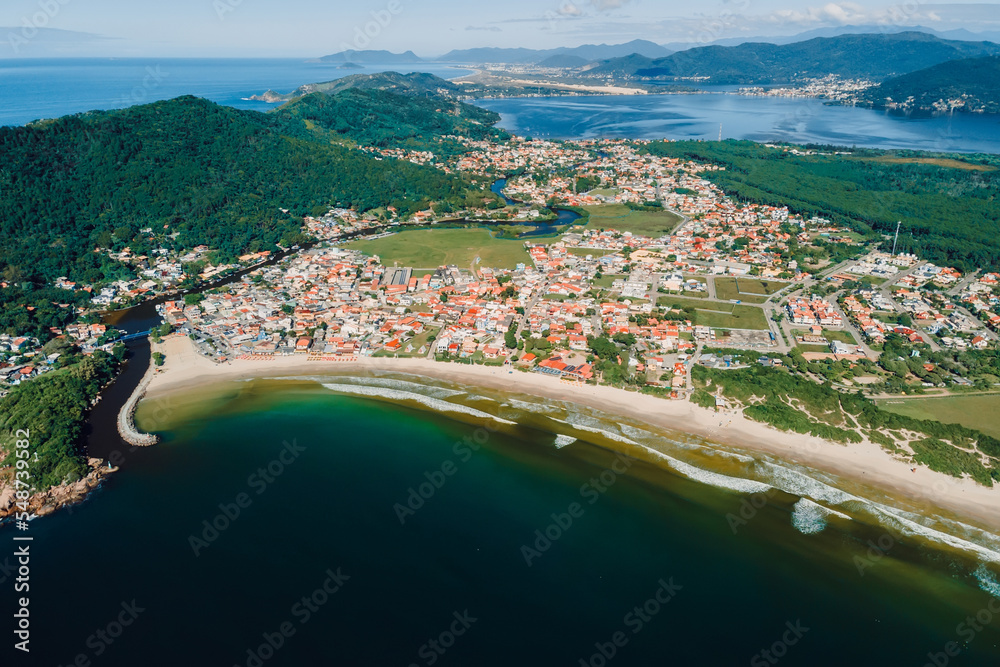 Panorama of Barra da lagoa. Aerial view of Santa Catarina island.