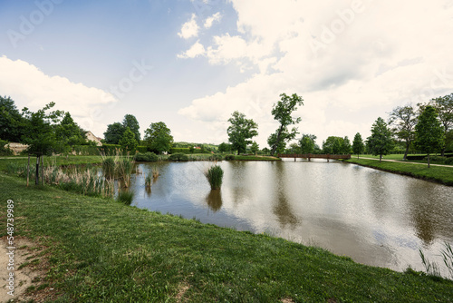 Pond in Panska Garden under the castle Kunstat in Moravia, Czech Republic. photo