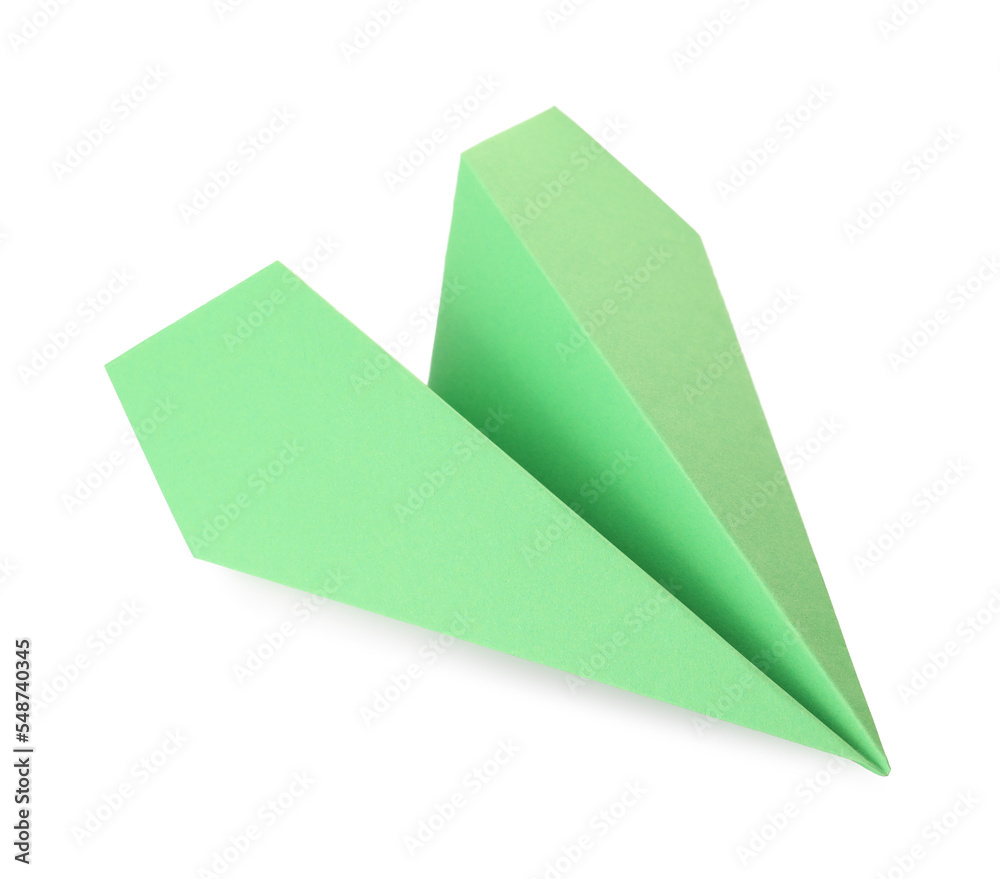 Handmade green paper plane isolated on white Handmade green paper plane isolated on white