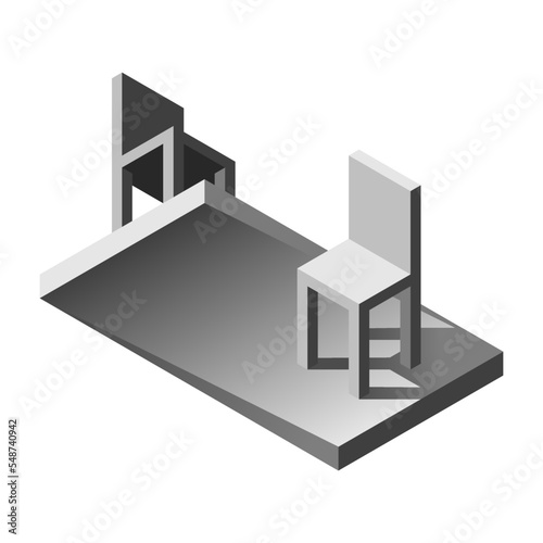 Illustration with two chairs standing on an impossible figure.