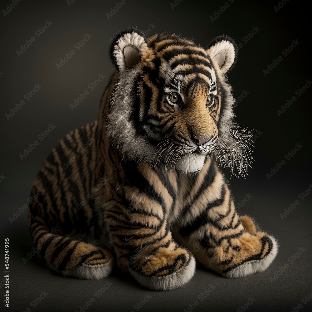 Obraz premium Illustration photo of a ferocious tiger animal with a black background. can be used for canvas, exhibition. Angry tiger, beautiful animal and his portrait
