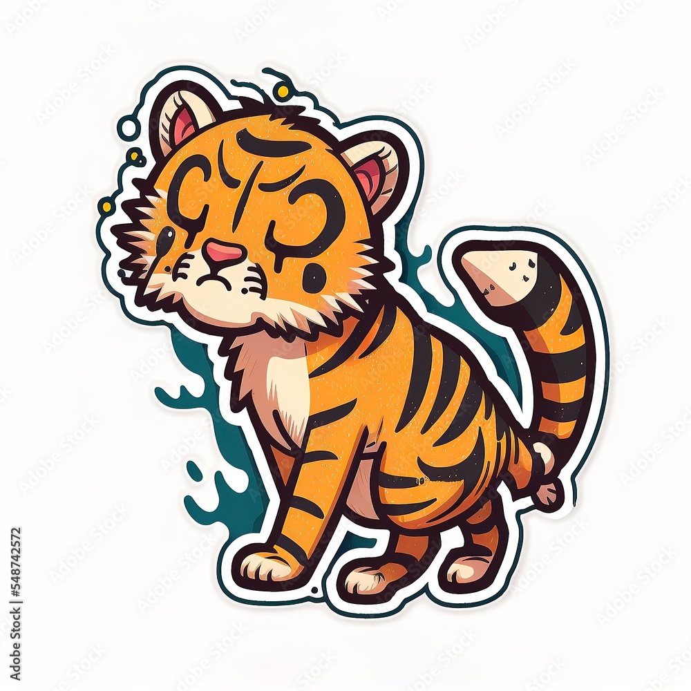cute tiger cub cartoon sticker with white background. can be used to design mugs, stickers, labels, clothes, pins, emotions, emoji, memes and other marketing promotions. sad, happy and angry tiger
