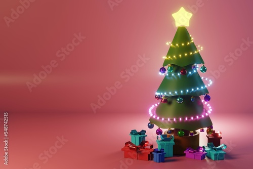 Christmas tree with gifts in 3d