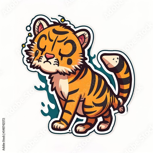 cute tiger cub cartoon sticker with white background. can be used to design mugs  stickers  labels  clothes  pins  emotions  emoji  memes and other marketing promotions. sad  happy and angry tiger