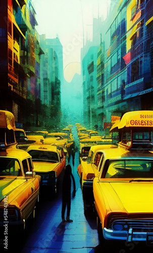 Print op canvas city taxi